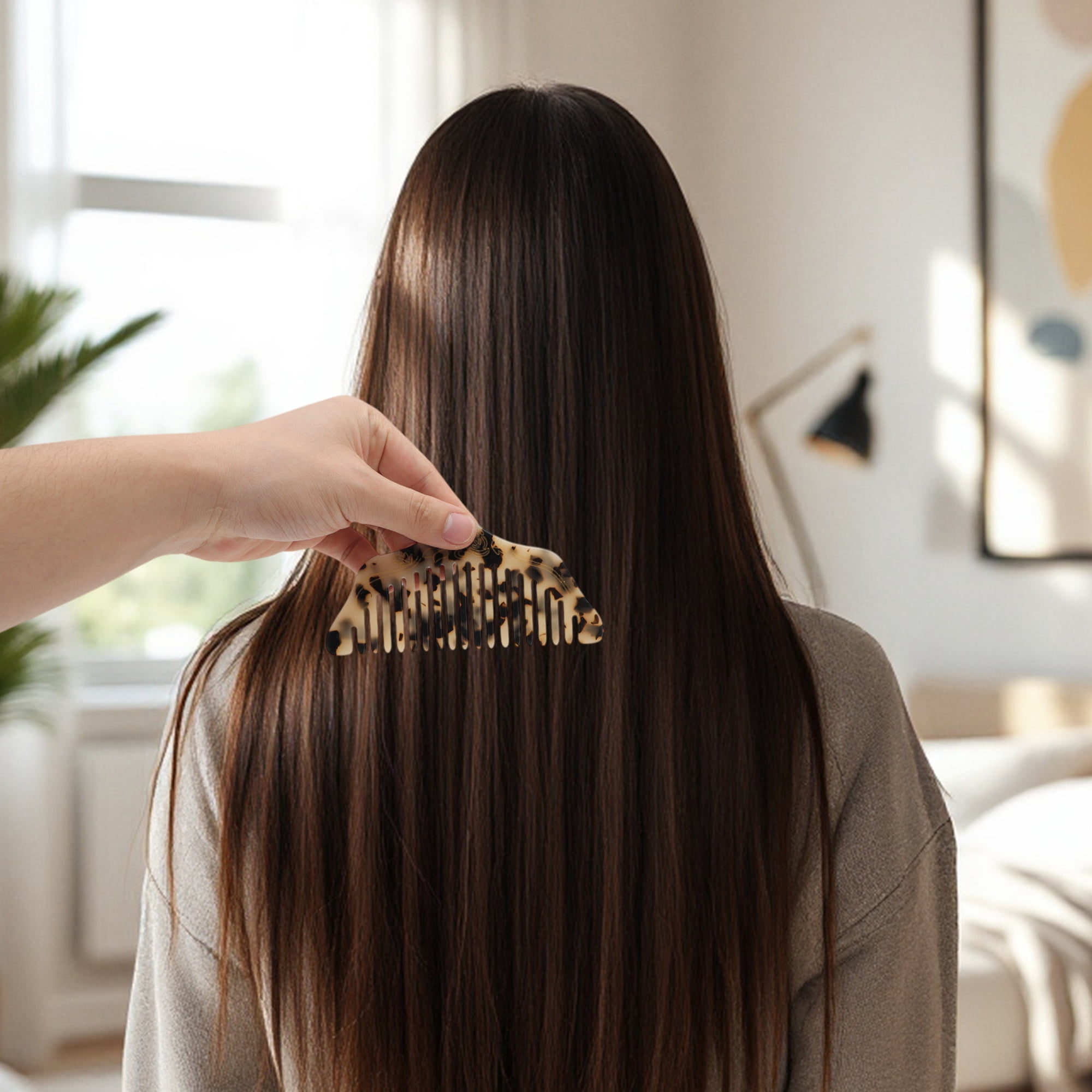 Unique Bargains 1 Pc Durable Portable Floral Hair Comb for Making Hair Smooth Beige Black
