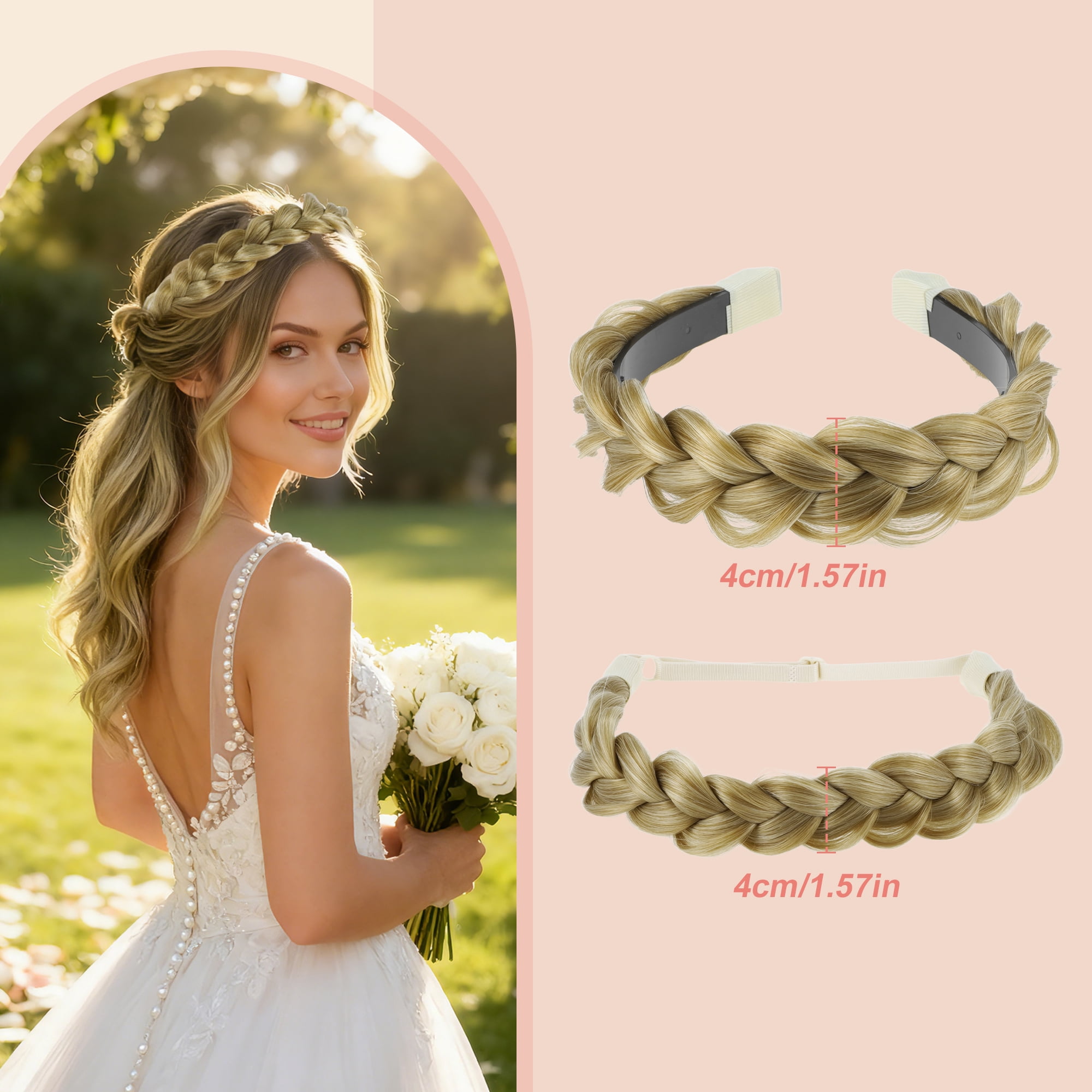 Unique Bargains Braided Hairpiece Elastic Band for Various Looks 1 Set Gold Tone