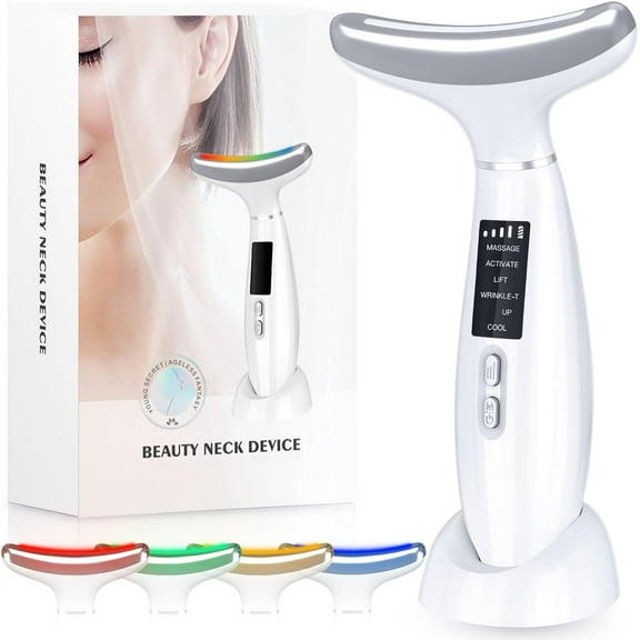 Facial and Neck Beauty Device, Skin Care Face Massager, Multifunctional 6 in 1 Light Therapy Face Sculpting Tool with Vibration, Thermal, Cooling, Microcurrent for Skin Care Routine at Home