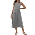 thumbnail image 2 of Robes d'Été pour Femmes en Liquidation 2025 BOVXNPU Robes Décontractées pour Femmes Grande Taille, Robe de Plage à Manches Courtes pour Femmes, Robe Longue Unie à Col en V avec Revers, 2 of 5