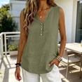 thumbnail image 7 of Vinsonshop Women's Tunic Tops for Leggings Casual Summer Cotton Linen Tank Shirts Sleeveless Henley V Neck Button Blouses Green L, 7 of 7