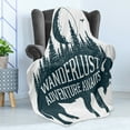 thumbnail image 4 of Adventure Soft Flannel Fleece Blanket, Hand Drawn Buffalo Wanderlust Lettering Forest and Moon Journey Theme, Cozy Plush for Indoor and Outdoor Use, 50" x 70", Dark Petrol Blue White, by Ambesonne, 4 of 5