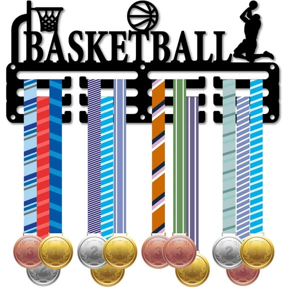 Medal Holder Hanger Basketball Medal Display Stand Wall Mount Decor Small Metal Iron Hanging for Home Badge 3 Lines Medalist Soccer Gymnastics Over 40 Medals Awards Black 11.4x5.1Inch