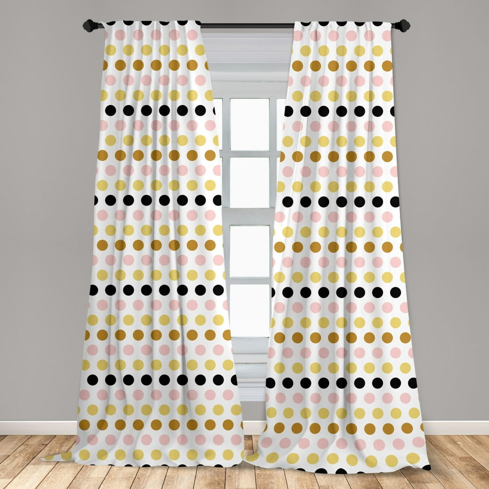 Polka Dots Curtains 2 Panels Set, Geometric Theme Symmetrical Rounds on