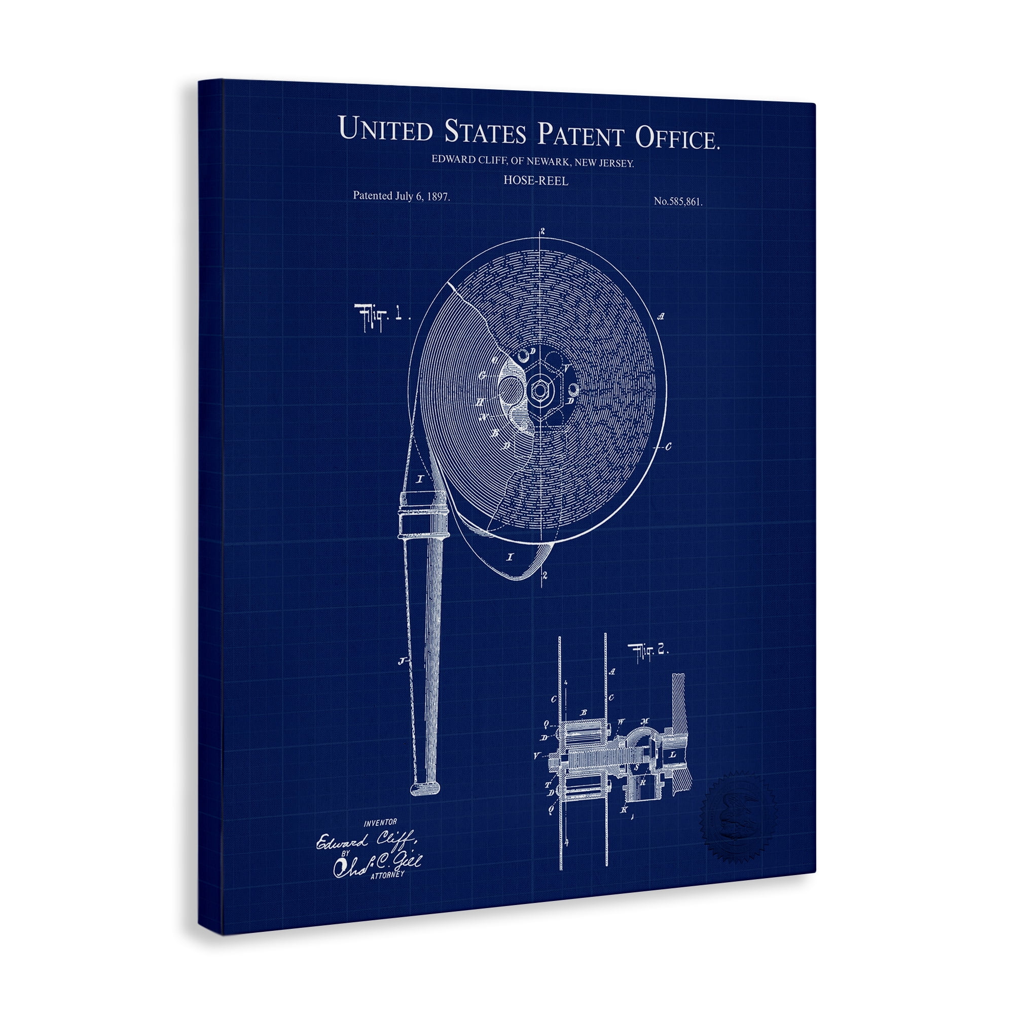 Stupell Industries Hose Reel Blueprint Typography Painting Gallery Wrapped Canvas Art Print Wall Art, 16 x 20