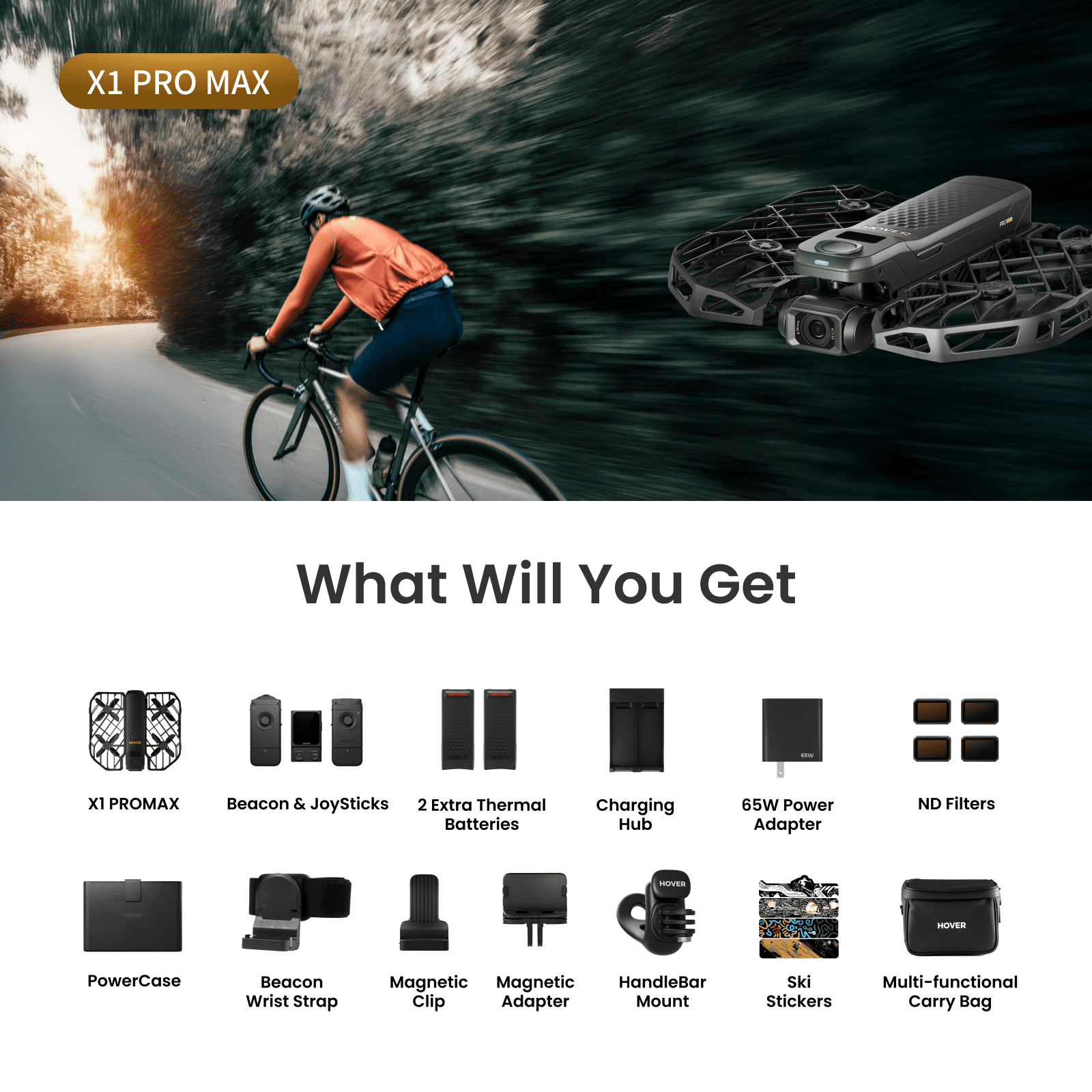 HOVERAir X1 PROMAX 8K Action Flying Camera, Foldable Drone with AI Follow, Palm Launch, 2-Axis Gimbal for Outdoor Vlogging (Ultimate Combo)