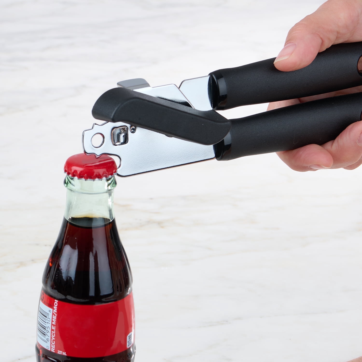 (4 pack)  2 Ply Manual Can Opener with Integrated Bottle Opener, Black