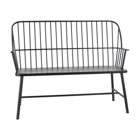 DecMode Black Traditional Outdoor, Entryway, Hallway, Bench with Metal Rod Backing and Armrests. 48"W x 19"L x 38"H