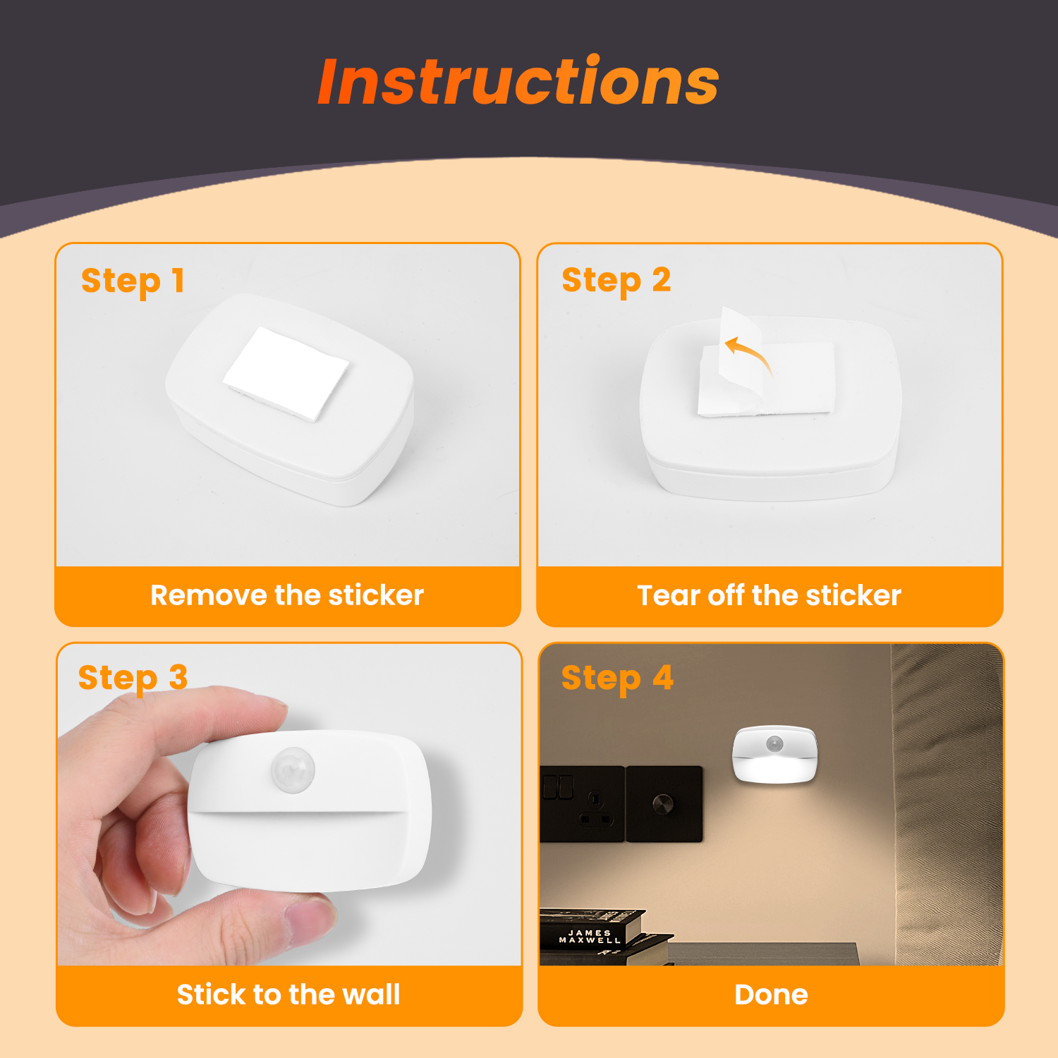 ZISUYU Motion Sensor LED Night Lights, 2-Pack, Warm White photo 4