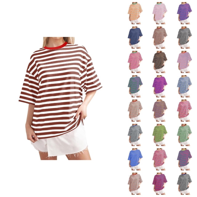 T-shirt Rayé pour Femmes 2026 Été Tendance Manches Courtes Col Rond Confortable Léger