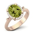 thumbnail image 2 of 10X8mm Oval Peridot Solitaire Accents 925 Sterling Silver Rose Vermeil Halo Women Valentines Day Gifts Ring, 2 of 3