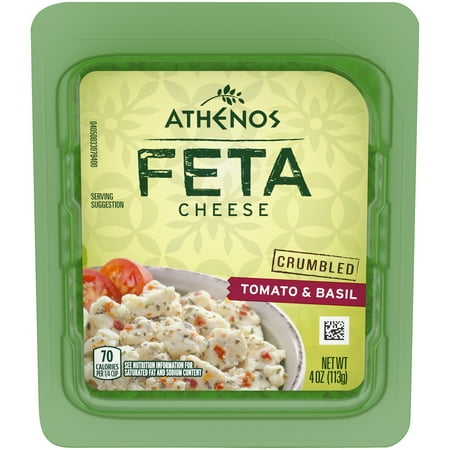 Athenos Tomato & Basil Crumbled Feta Cheese, Fresh & Resealable 4 oz Tub