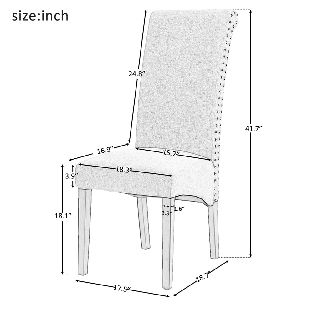 Kepooman 2 PCS Modern Fabric Dining Chairs with High Back & Wood Legs for Living Room, Gray