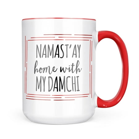 

Christmas Cookie Tin Namast ay Home With My Damchi Simple Sayings Mug gift for Coffee Tea lovers