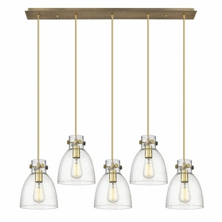 

Innovations Lighting Newton Bell - 5 Light 8 Cord Hung Linear Pendant Brushed Brass/Seedy