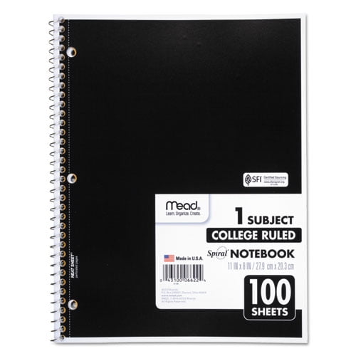 Spiral Notebook, 3-Hole Punched, 1 Subject, Medium/college Rule, Randomly Assorted Covers, 11 X 8, 100 Sheets | Bundle of 5 Each