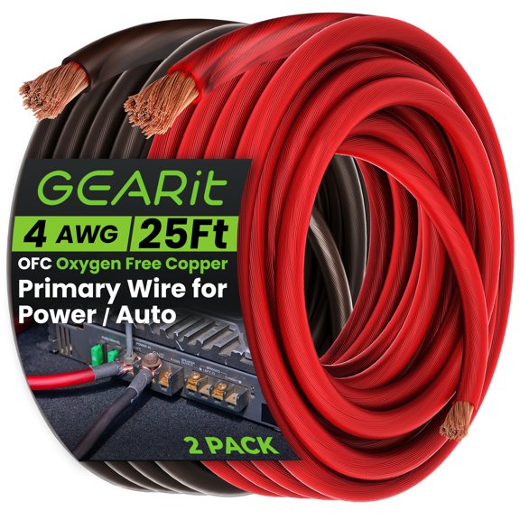 Wire GearIt, cobre libre de oxígeno, calibre 4, OFC, 25 pies, para audio de coche