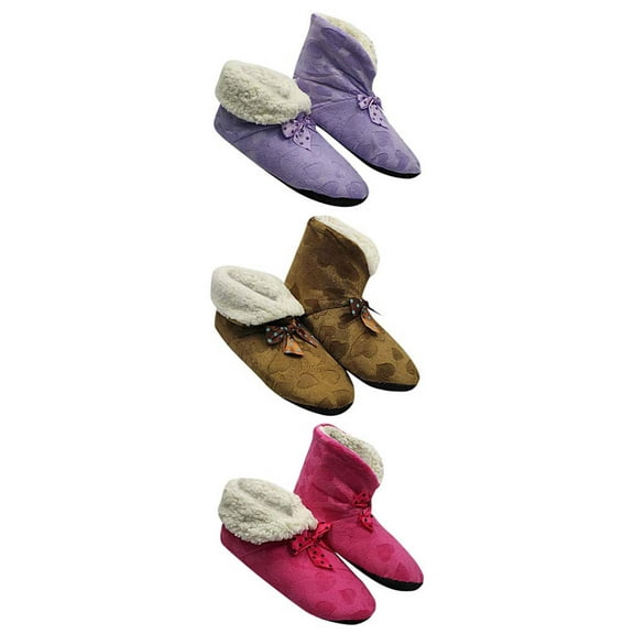 Pink Purple & Brown Hearts Plush Fleece Lined Slippers 3 Pack
