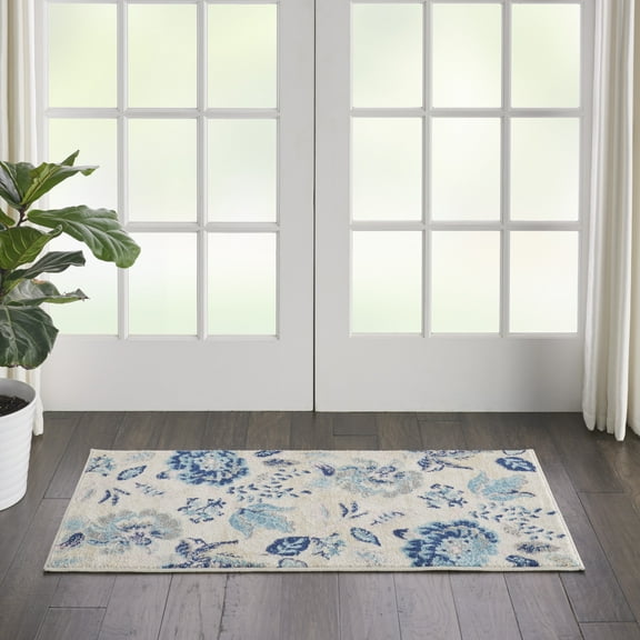 Nourison Tranquil Floral Ivory/Light Blue 2' x 4' Area Rug, (2x4)