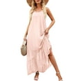 thumbnail image 4 of Women's Summer Sleeveless Dress Floral Patterns Ruffled Neckline High-low Hem Cute Dress, 4 of 6