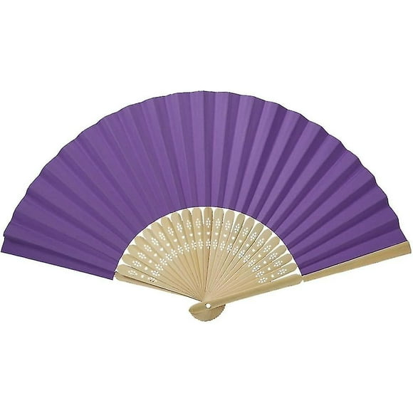Abanico de bambú plegable hecho a mano, abanico de papel en blanco (morado)