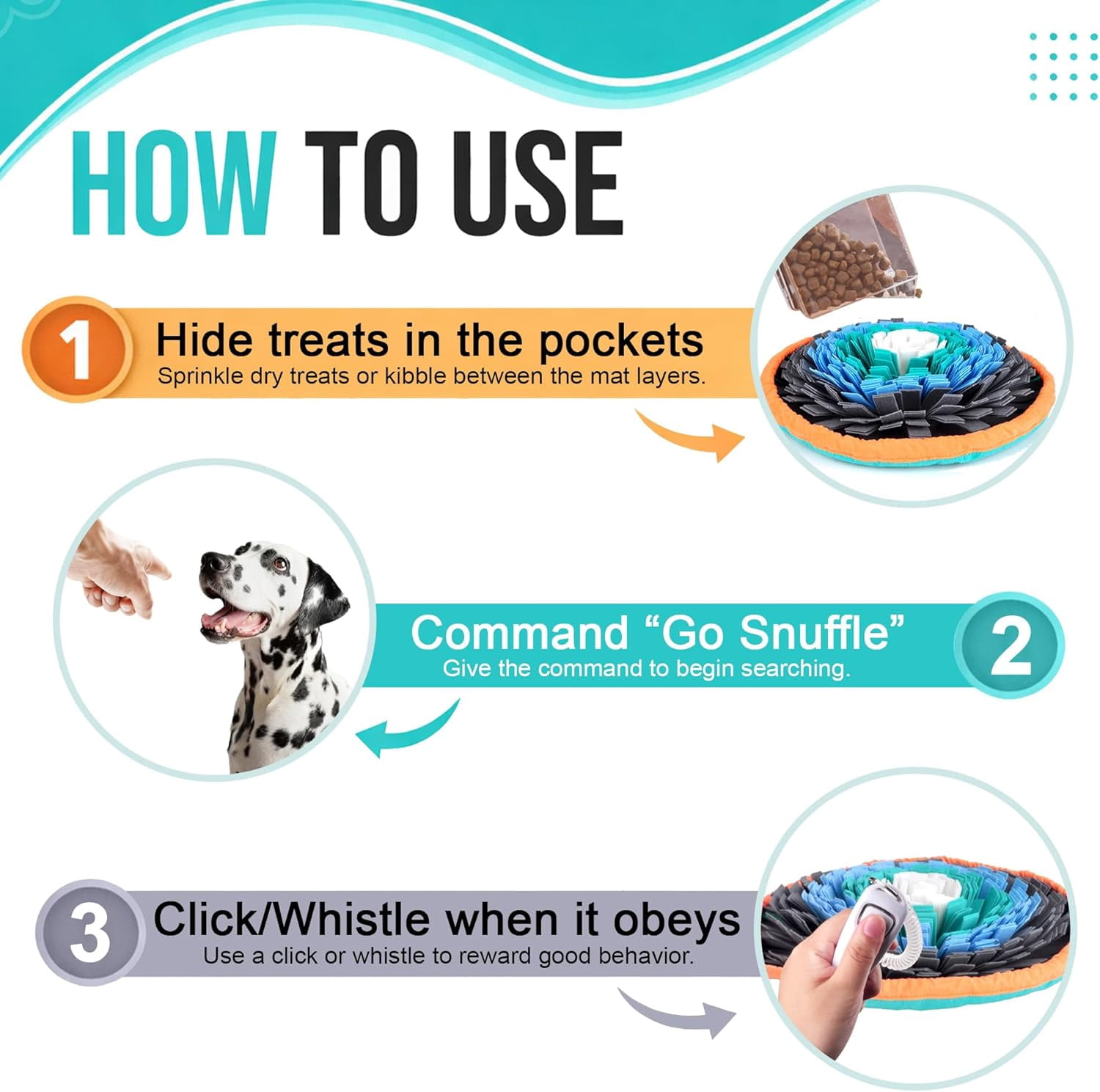 18 Inch Dog Snuffle Mat, Interactive Puzzle Foraging Toy, Slow Feeder Nose Work Training Mat for Mental Enrichment, Washable Pet Sniff Mat with Training Clicker and Suction Cup