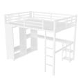 thumbnail image 6 of Bellemave Queen Size Loft Bed with Desk and Wardrobe, Metal Game Loft Beds Frame with Storage Shelves, Space Saving High Loft Bed with Hanging Rod for Bedroom(White), 6 of 8