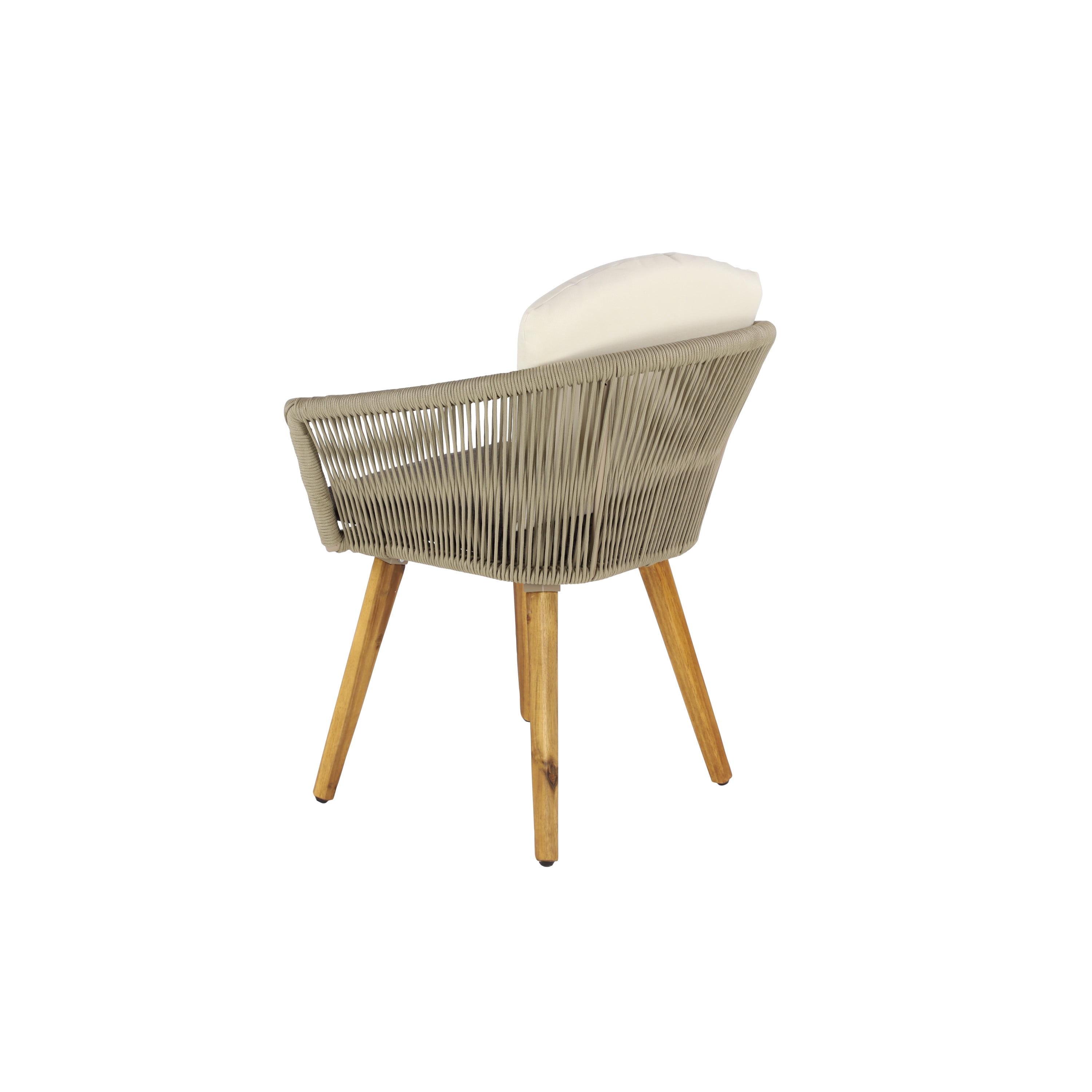 DecMode Woven Rope Outdoor Dining Chair with Polyester Cushions and Slender Tapered Legs - Wood - Set of 2 - Light Brown
