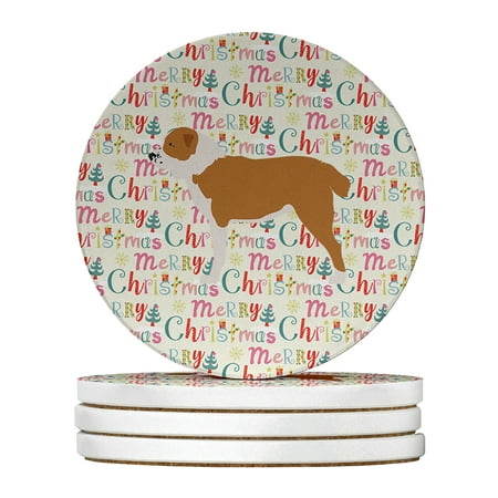 

Central Asian Shepherd Dog Merry Christmas Large Sandstone Coasters Pack of 4 4 in x 4 in