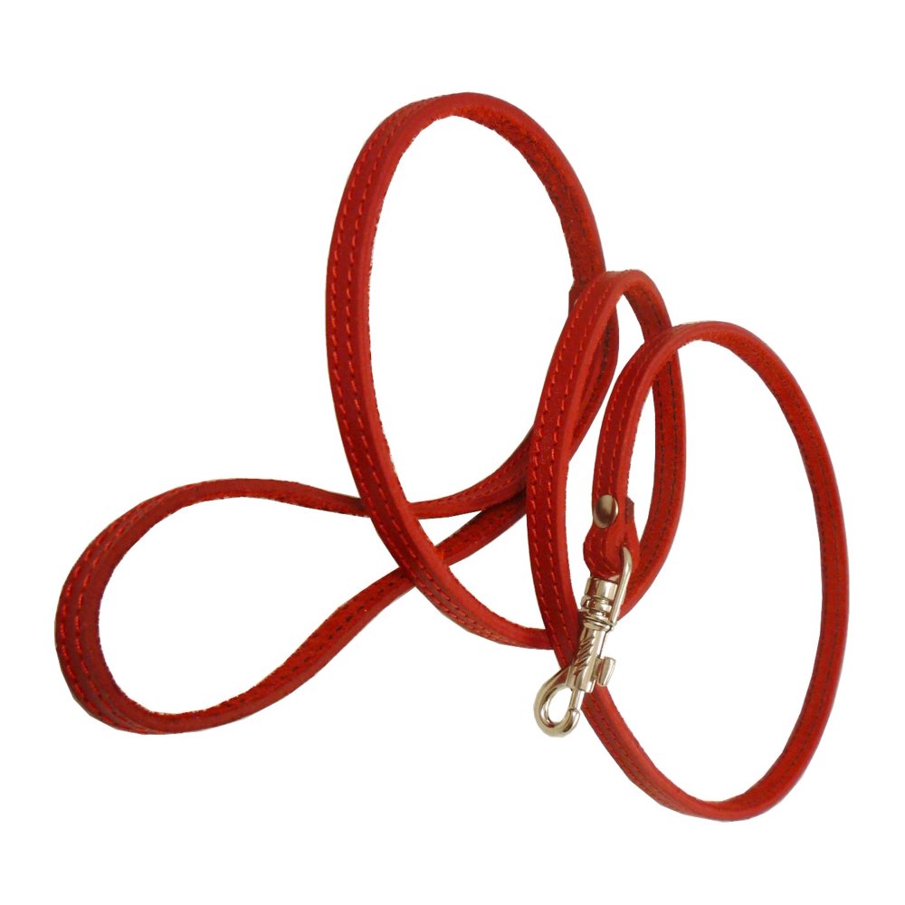 4' Genuine Leather Classic Dog Leash Red 3/8" Wide For Small Breeds and