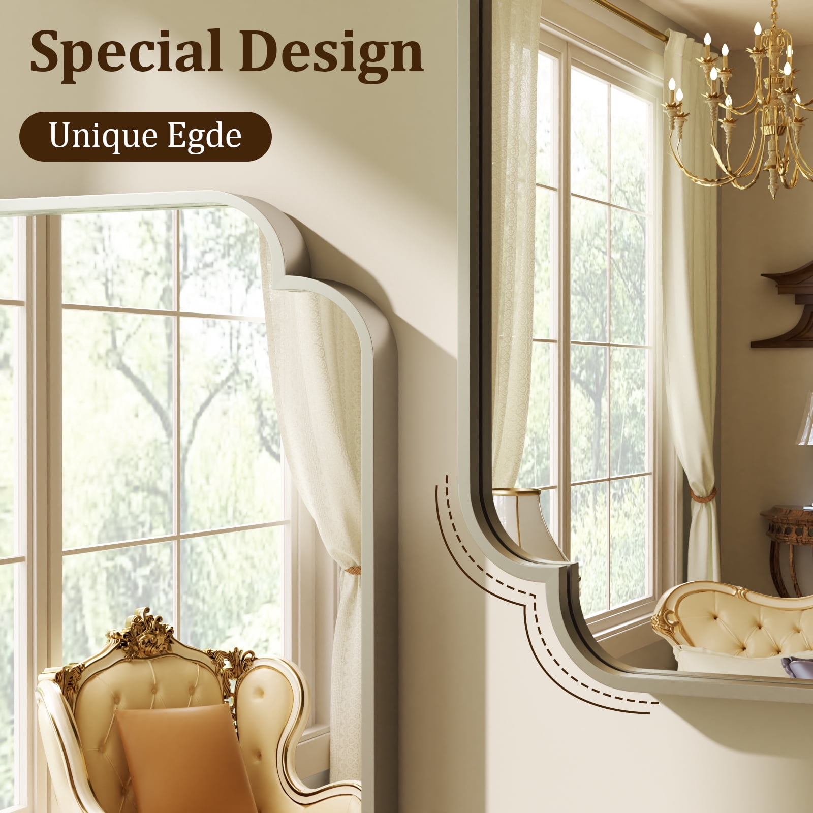 Easy4Home 40"x30" Arched Bathroom Mirror Decorative Wall Mounted Vanity Mirror, Silver