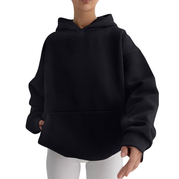 VISALY Hoodies Pullover Tunic Sweatshirt Hoodies Oversized Sweatshirts Pullover Sweaters Long Sleeve with Pockets Winter Fall Sweatshirt Long Sleeved Sweater Fall Sweatshirts Black L