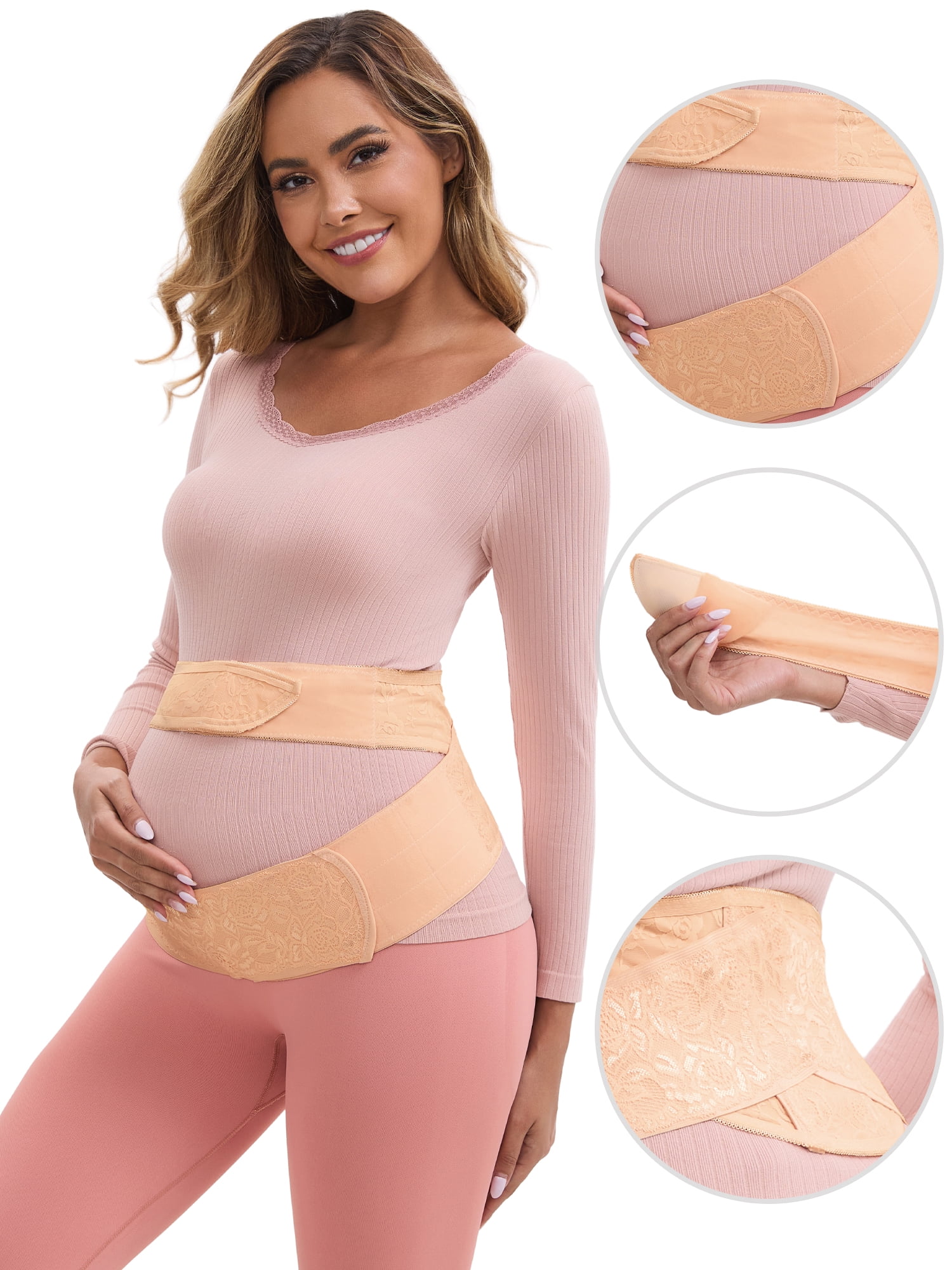 DARING DIVA Women's Lace Adjustable Pregnancy Belly Support Soft Belt XL Light Pink