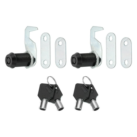 Black Finish Cam Lock 1-1/8 Inch, Cylinder Cabinet Locks Keyed Alike Zinc Alloy Secure Lock Replacement Set, 2 Pack