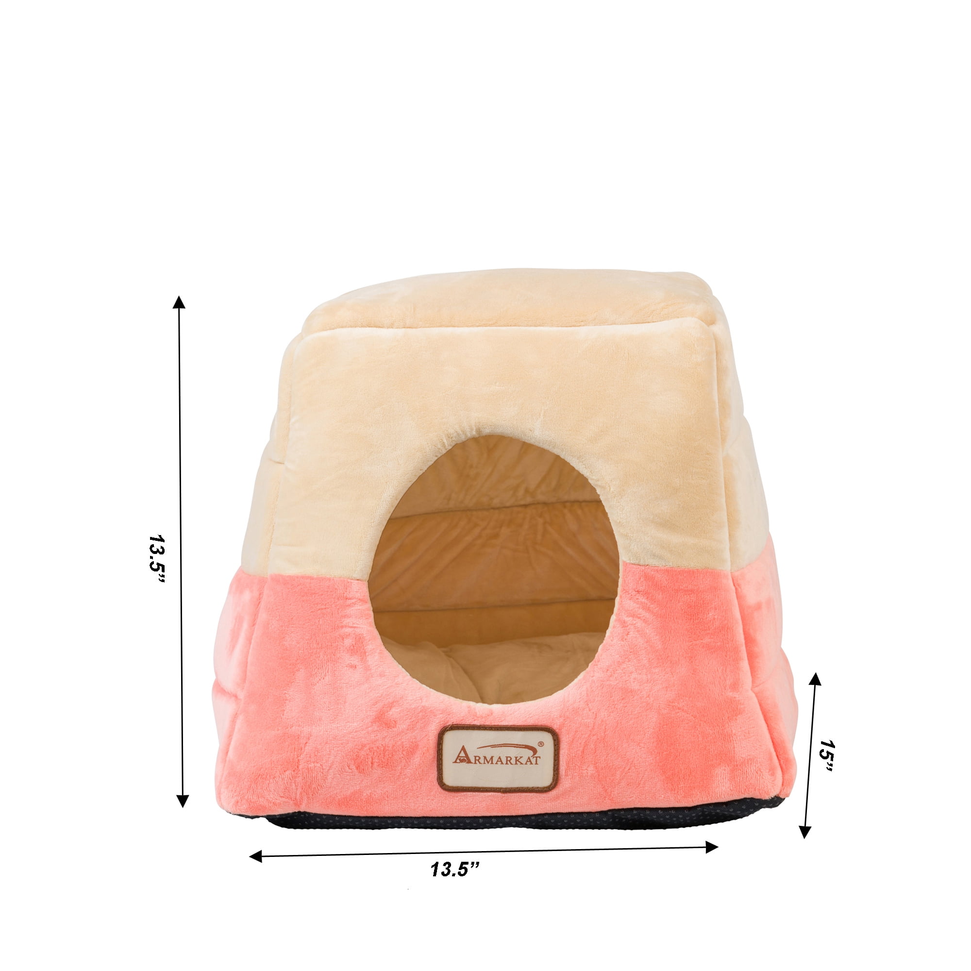 Armarkat 2-In-1 Cat Bed Cave Shape And Cuddle Pet Bed, Orange/Beige