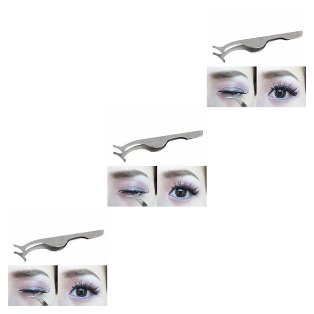 relayinert Stainless False Eyelash Extension Tweezer Mulfuction Auxiliary Clip Nipper 1pcs 3Set