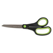 Universal Office Scissors, 8" Straight, Titanium Coated Blades, Pointed Tip, Black/Green -UNV92012