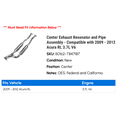 thumbnail image 2 of Center Exhaust Resonator and Line Assembly - Compatible with 2009 - 2012 Acura RL 3.7L V6 2010 2011, 2 of 2