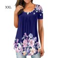 thumbnail image 1 of Camiseta de mujer con estampado floral, manga corta, cuello redondo, blusa plisada, tipo 5, XXL Yuarrent AP002482-16, 1 of 4