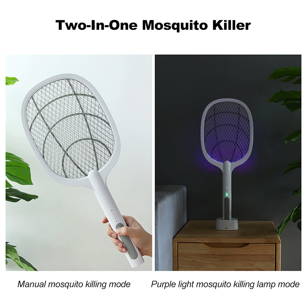 Safe to Touch with Safety Mesh USB Rechargeable Mosquitoes Racket Killer Electric Fly Swatter Fruit Fly Killer LED Light Rechargeable Bug Zapper 