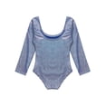 thumbnail image 4 of JanJean Long Sleeve Shiny Metallic Dance Gymnastics Leotard for Kids Girls One Piece Scoop Neck Yoga Blue 150, 4 of 7