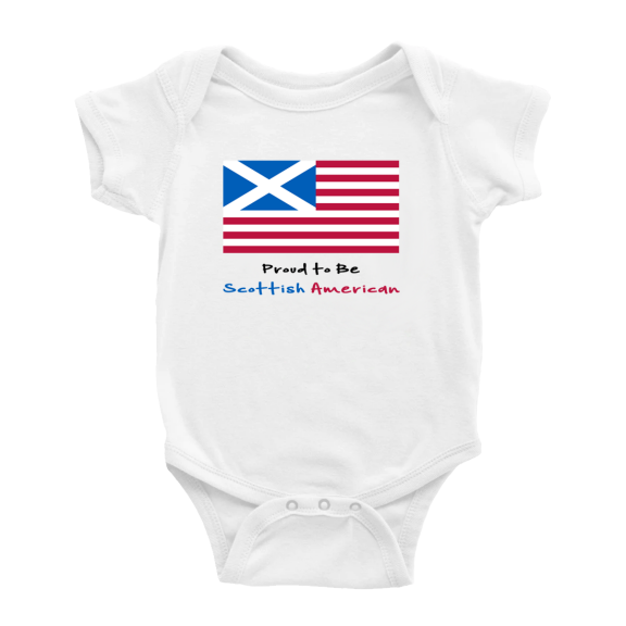 Proud to Be Scottish American Flag Cute Baby Bodysuit Romper (White, 6-12 Months)