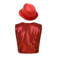 thumbnail image 2 of Sxiwei Boys Glittering Sequined Jazz Waistcoat Stage Performance Vest with Matching Hat Red 150, 2 of 7
