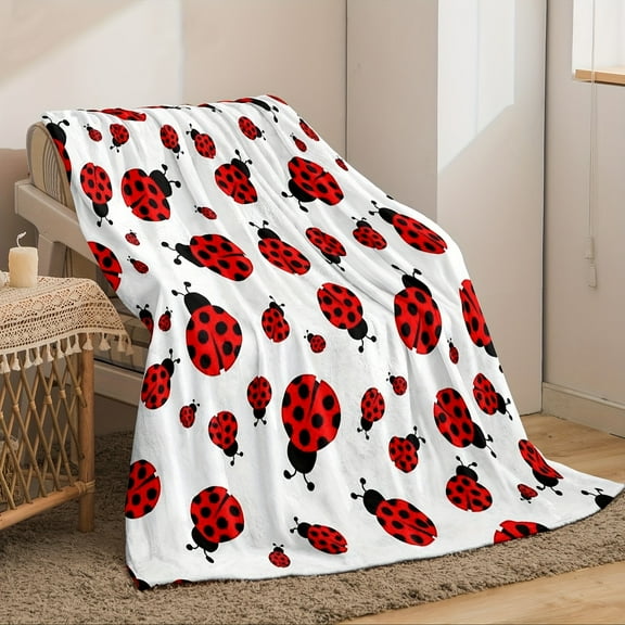 Perfect Ladybug Print Flannel Gift Soft & Cozy Ladybug Print Flannel Throw Blanket Lightweight Anti Pill Perfect for Naps Sofa Bed Office Decor Camping & Travel Versatile All Season Gift