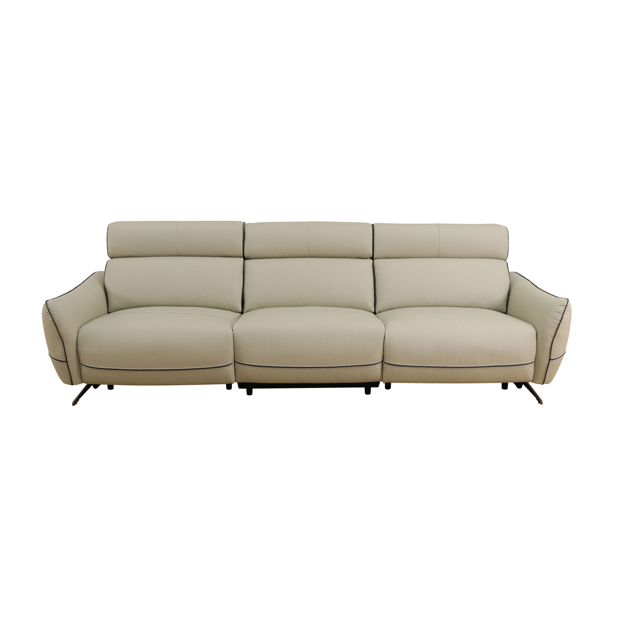 MAYEERTY 3-Seater Recliner Sofa, Top-Grain Leather with LED Lights & USB Charging for Apartment Living Room