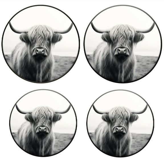 Bahomeck Gas Stove Burner Cover Set Of 4,Black And White Photograph Of Highland Cow Metal Electric Stove Burner Covers,Protecting Gas Stoves,Kitchen Decor，8 Inch And 10 Inch