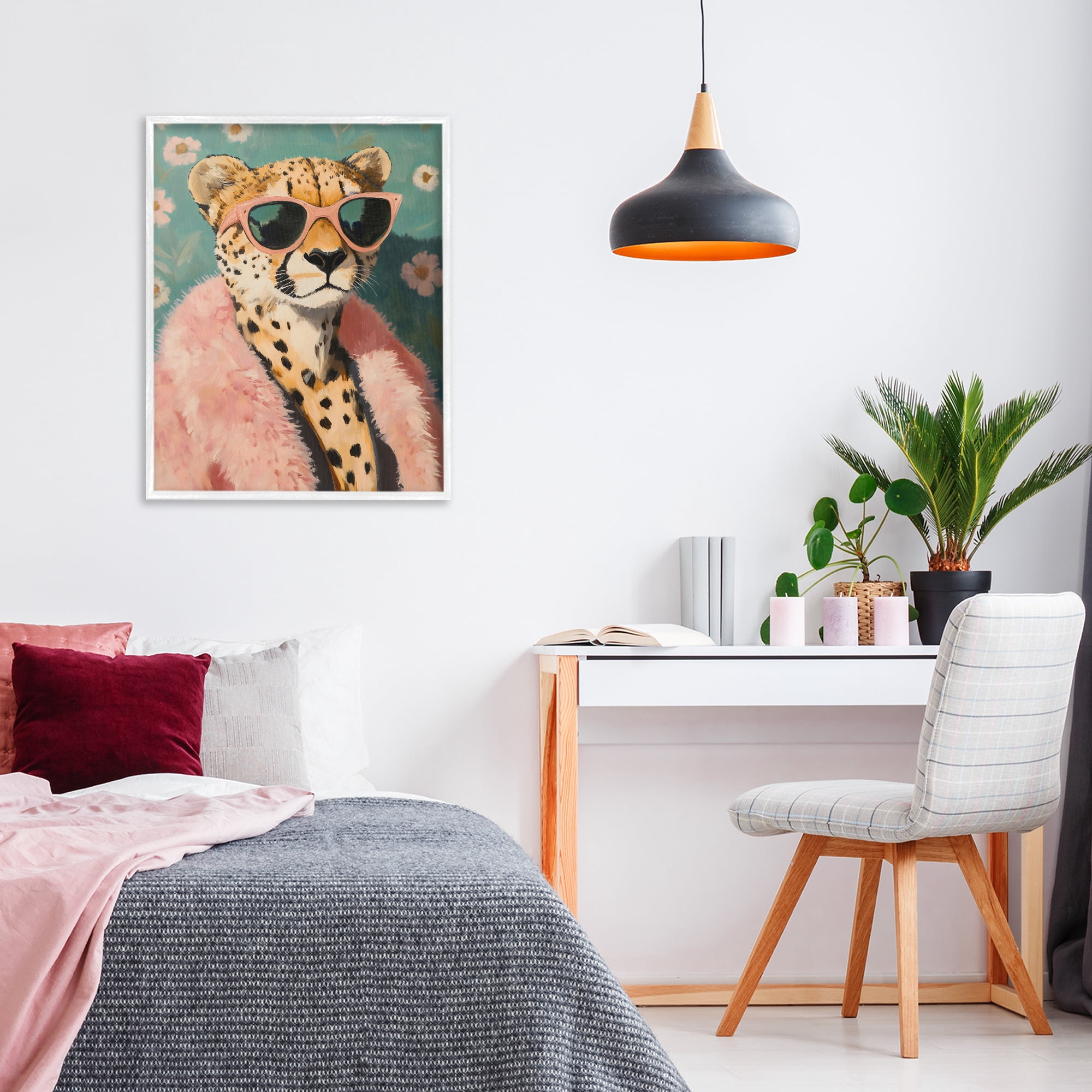 Stupell Industries Glam Cheetah in Pink Fur White Framed Giclee Art, design by The Prints Vibe