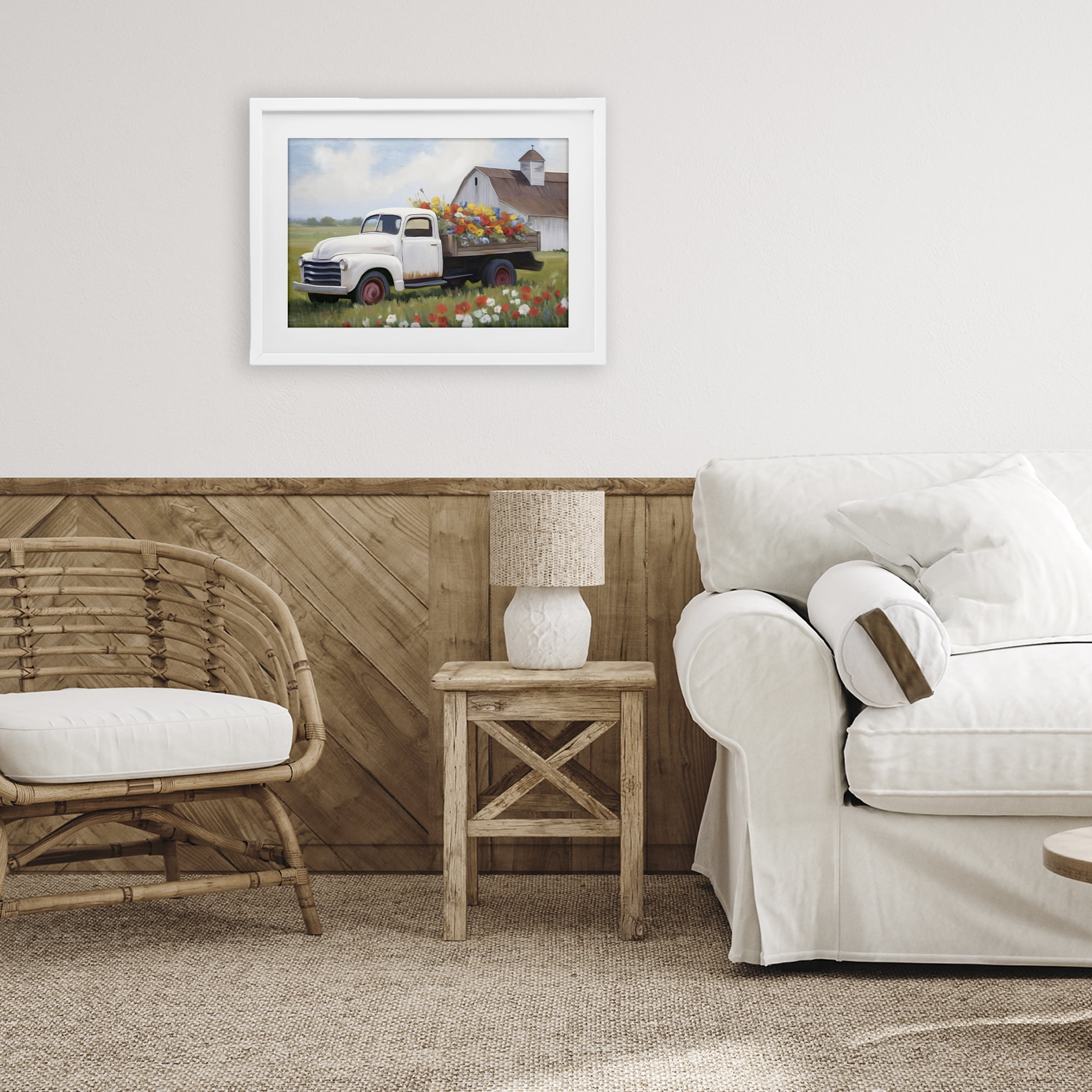 Stupell Industries White Delivery Floral Truck White Framed Print Under Glass, design by Kim Allen