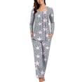 thumbnail image 2 of Tnhcen Women's Fashionable Printed Casual Pajamas Set Long Sleeve Round Neck Pants Nightwear With Pockets Home Clothes Set S-2XL, 2 of 8