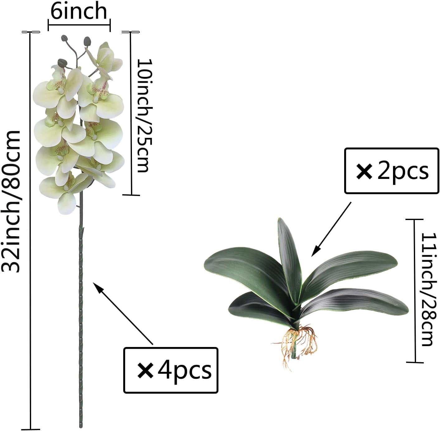 3Artificial Phalaenopsis Flowers with Leaves Artificial Orchid Flowers Stem Plants Fake Butterfly Phalaenopsis Flowers for Home Wedding Party Décor (Yellow)